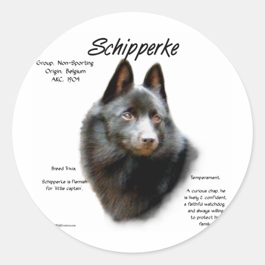 Sticker Rond Conception de l'historique de Schipperke (Devant)
