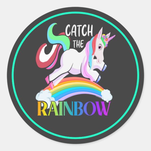 Sticker Rond Conception de licorne arc-en-ciel Catch (Devant)