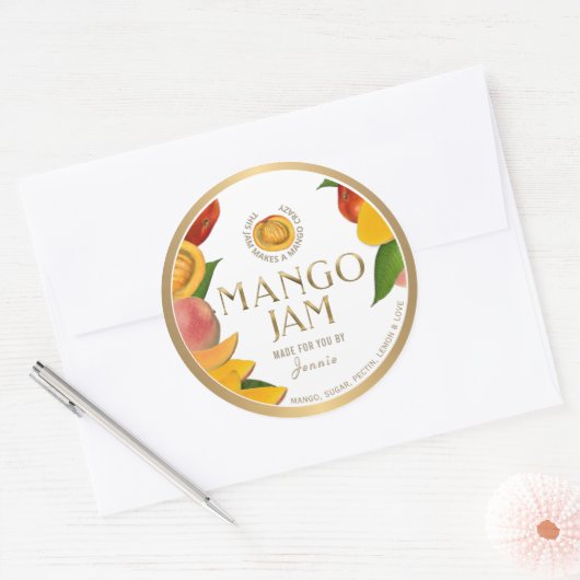 Sticker Rond Conception de logo Witty Elegant Mango Jam Preserv (Enveloppe)
