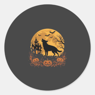 Sticker Rond Conception de lune de Halloween de berger allemand
