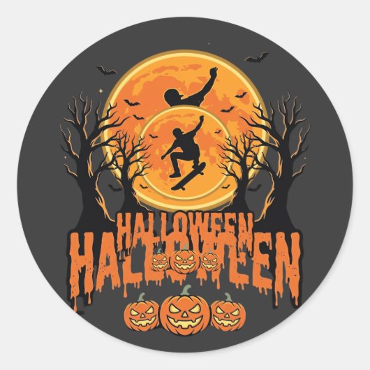 Sticker Rond Conception de lune de skateboard d'Halloween Hallo (Devant)