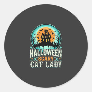 Sticker Rond Conception de maison hantée de dame de chat effray