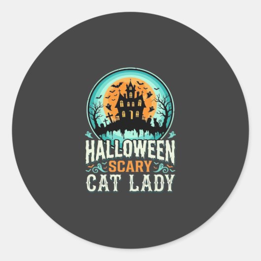 Sticker Rond Conception de maison hantée de dame de chat effray (Devant)