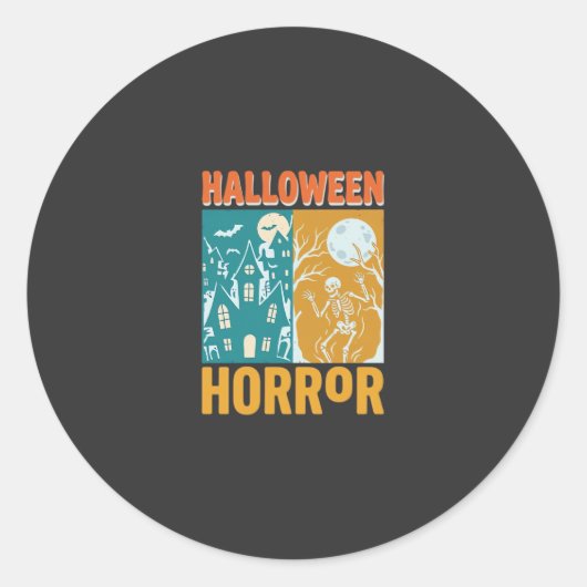 Sticker Rond Conception de maison hantée Halloween Lune squelet (Devant)