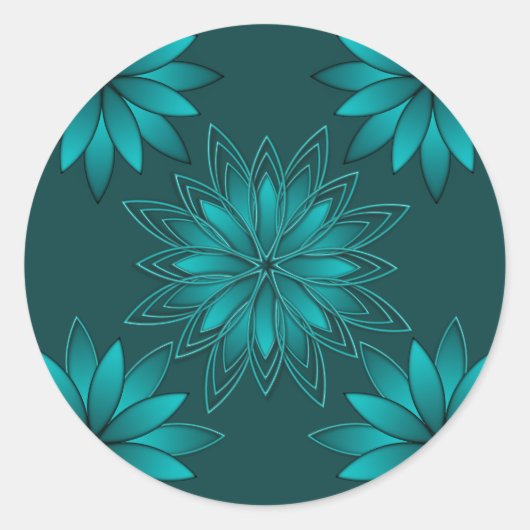 Sticker Rond Conception de mandala à feuilles sarcelles sur fon (Devant)