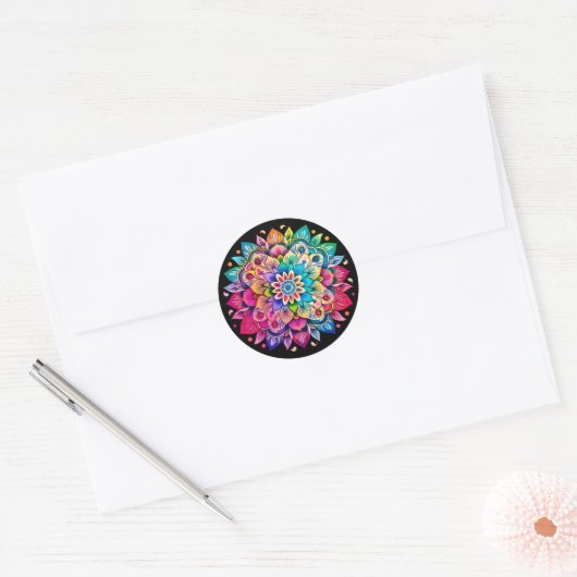 Sticker Rond Conception de mandala arc-en-ciel / fleur (Enveloppe)