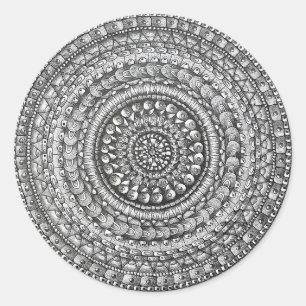 Sticker Rond Conception de mandala d'art original au crayon