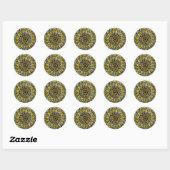 Sticker Rond Conception de mandala dessinée à la main jaune ver (Feuille)
