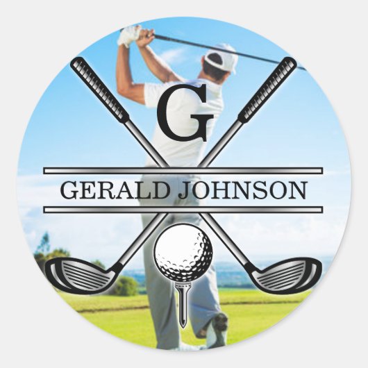 Sticker Rond Conception de monogramme de golf personnalisé (Devant)