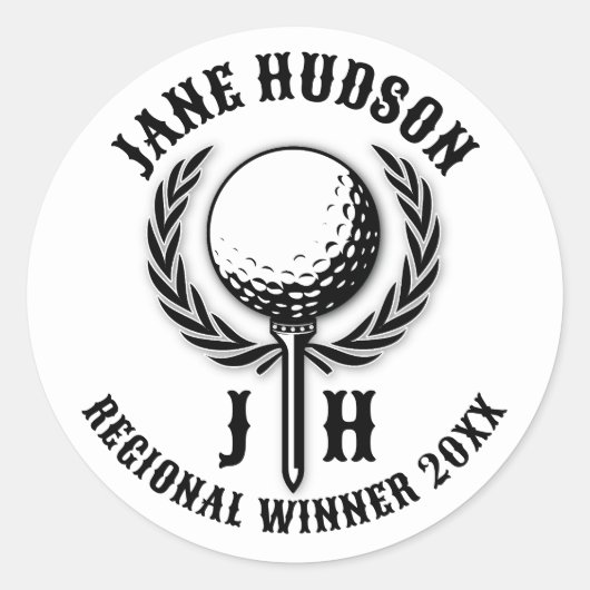 Sticker Rond Conception de monogramme de golf personnalisé élég (Devant)