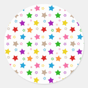 Sticker Rond Conception de motif d'étoiles colorées blanc
