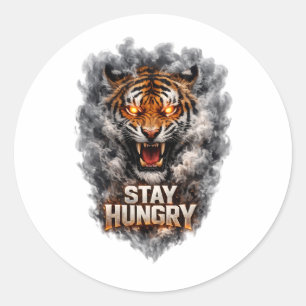 Sticker Rond Conception de motivation de tigre affamé