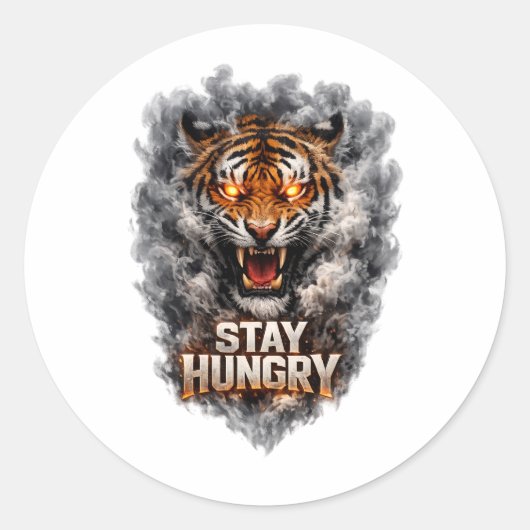 Sticker Rond Conception de motivation de tigre affamé (Devant)