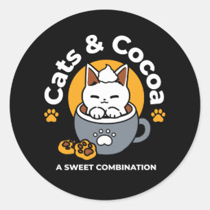 Sticker Rond Conception de Mug de vacances avec Cosy Cat et Paw