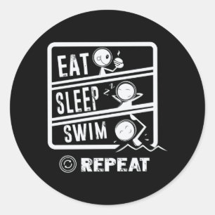 Sticker Rond Conception de nage mignonne - Manger Sleep nager R