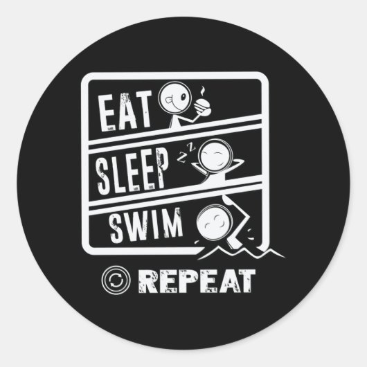 Sticker Rond Conception de nage mignonne - Manger Sleep nager R (Devant)