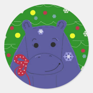 Sticker Rond Conception de Noël Happy Hippo