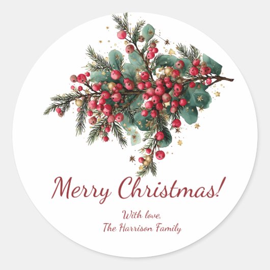 Sticker Rond Conception de Noël Joyeux pour la famille personna (Devant)