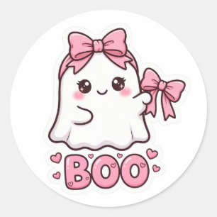 Sticker Rond Conception de nœud fantôme rose mignon d'Halloween