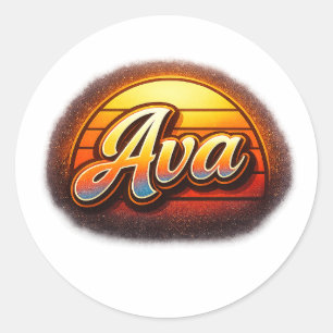 Sticker Rond Conception de nom personnalisé Ava Retro Sunset Vi
