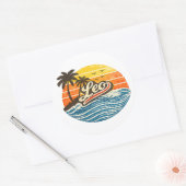 Sticker Rond Conception de nom Sunset Retro Leo (Enveloppe)