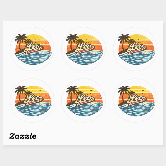Sticker Rond Conception de nom Sunset Retro Leo (Feuille)