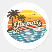 Sticker Rond Conception de nom Sunset Retro Thomas (Devant)