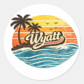 Sticker Rond Conception de nom Wyatt Retro Sunset (Devant)