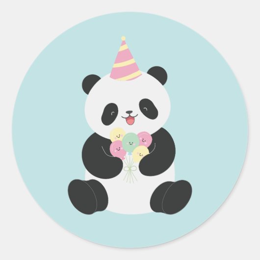 Sticker Rond Conception de Panda douce à la menthe et rose (Devant)