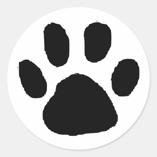 Sticker Rond Conception de PawPrint noir (Empreinte de patte) (Devant)