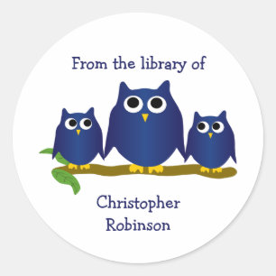 Sticker Rond Conception de planche de livre Hiboux bleus