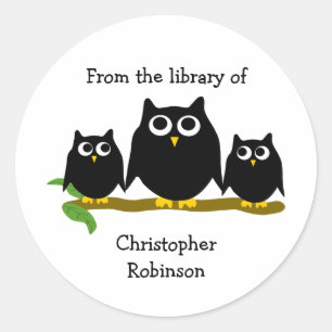 Sticker Rond Conception de planche de livre pour Hiboux noirs