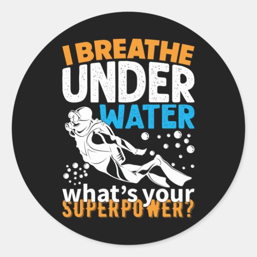 Sticker Rond Conception de plongée cool - Je respire sous l'eau (Devant)