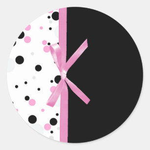 Sticker Rond Conception de points Polka Noir et Rose