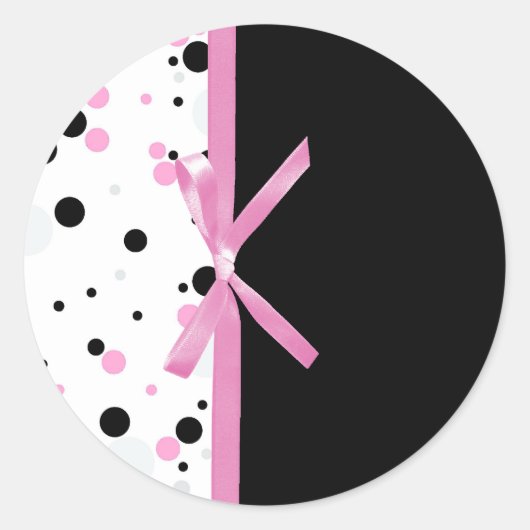 Sticker Rond Conception de points Polka Noir et Rose (Devant)