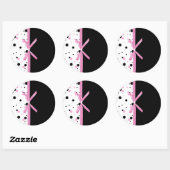Sticker Rond Conception de points Polka Noir et Rose (Feuille)