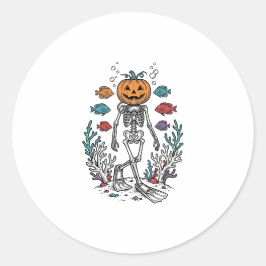Sticker Rond Conception de Poisson de Plongeur de Squelette de (Devant)