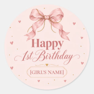 Sticker Rond Conception de premier anniversaire avec un nœud Ro