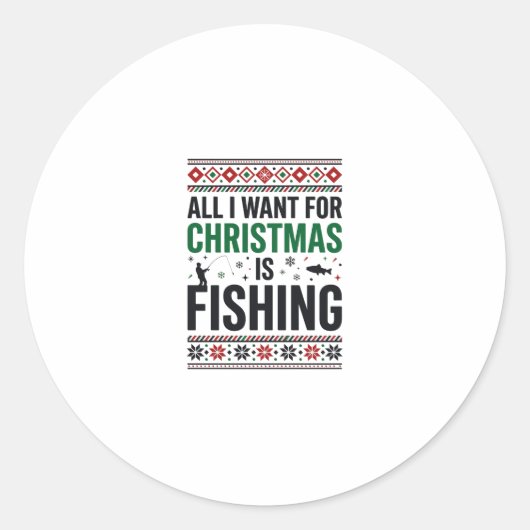 Sticker Rond Conception de pull moche de pêche à Noël (Devant)