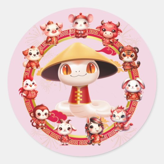 Sticker Rond Conception de serpent du Nouvel An chinois 3 (Devant)