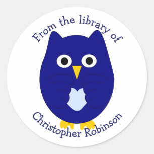 Sticker Rond Conception de signet de livre Blue Owl