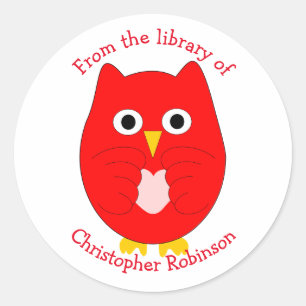 Sticker Rond Conception de signet de livre Red Owl