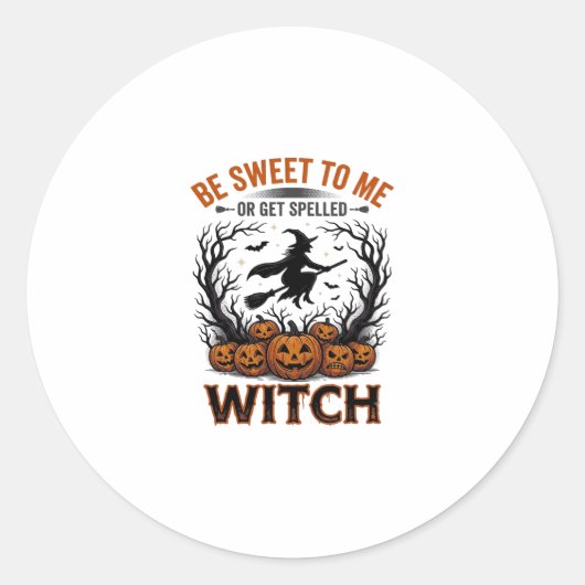 Sticker Rond Conception de sorcière d'Halloween Sois gentil ou (Devant)