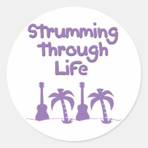 Sticker Rond Conception de surf tropical hawaïen d'ukulele viol