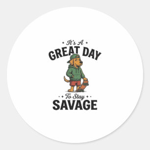 Sticker Rond Conception de T-Shirt avec Gravure Vintage Savage