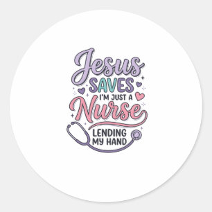 Sticker Rond Conception de t-shirt Jésus Sauve l'infirmière Foi