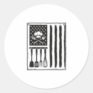 Sticker Rond Conception de T-shirt Ustensiles de Cuisine Drapea