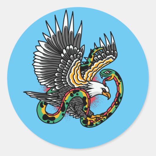 Sticker Rond Conception de tatouage aigle contre serpent (Devant)