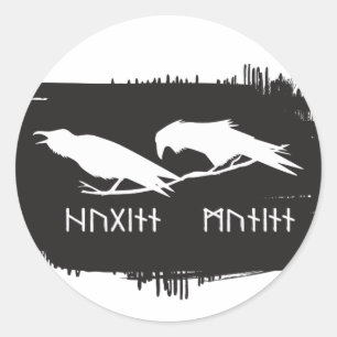 Sticker Rond Conception de tatouage de corbeaux vikings Huginn