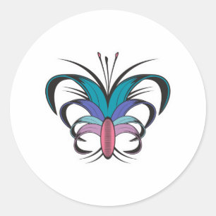 Sticker Rond Conception de tatouage de fleur de papillon